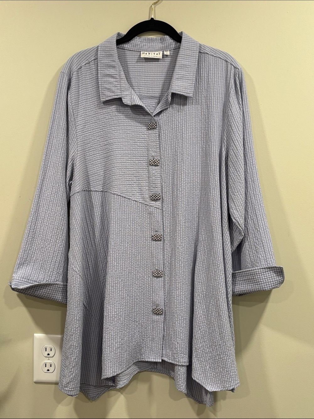 Habitat Light Blue and Black Thread Textured Button-Front Tunic Shirt